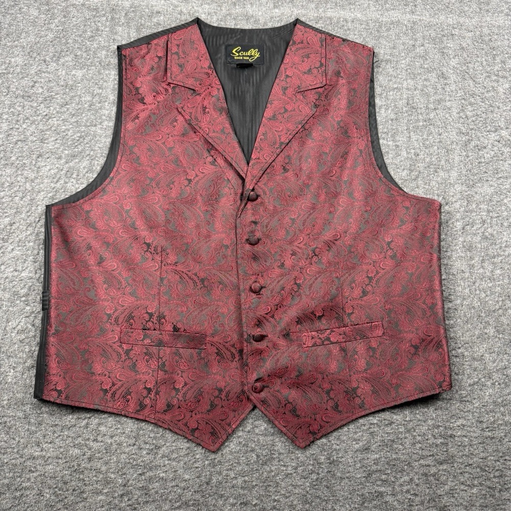 Scully Vest Mens Large Red Paisley Jacquard Waistcoat Formal Dress Western Tux